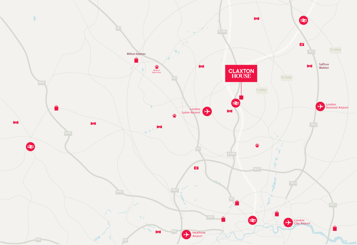 Map of transport links around Claxton House